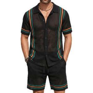 Men's Hollow-Out Short-Sleeve Knitted Sweater Set