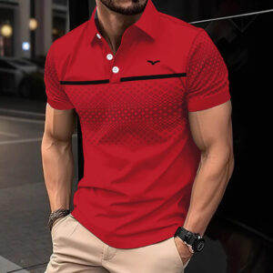 Men's Slim-Fit Printed Lapel Short-Sleeve Polo Shirt
