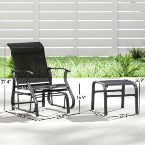 Outdoor Glider with Ottoman, Patio Glider Chair Set with High Back, Wide Seat for Porch, Garden, Backyard, Black