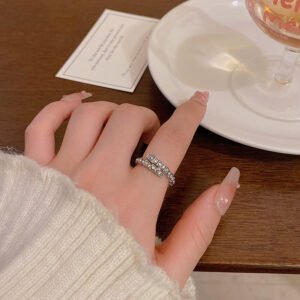 1PCS Ins Style Silver Zircon Ring For Women, Light Luxury Minimalist Design, Adjustable Open Band, Versatile Elegant Jewelry