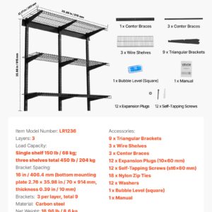 3-Tier Heavy Duty Wall Garage Shelving, 0.9 X 3 Ft Steel Wall Mounted Shelving Unit, 11 X 36 Inch Per Shelf Floating Storage Metal Rack For Garage With 450 Lbs Total Weight Capacity, Black