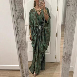 Women's Fashionable Printed Batwing Sleeve Midi Dress