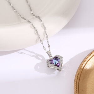 Ocean Heart Colorful Water-Gold Pendant Necklace For Women High-End Style