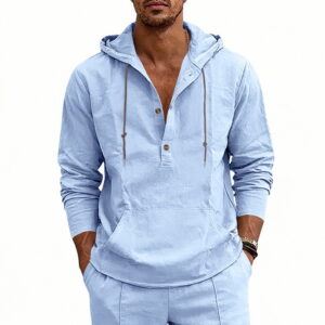 Linen Breathable Casual Mens Long-Sleeve Hooded Shirt