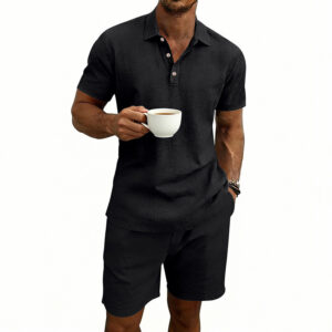 Linen Casual Mens Loose Short-Sleeve Shorts Set
