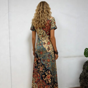 Floral Digital Print Art Short-Sleeve Elegant Dress