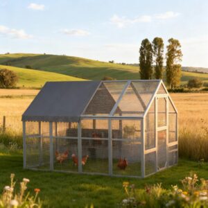 Gray Large Chicken Coop For 8-12 Chickens With Water-Resistant And Anti-UV Cove ,Nesting Box