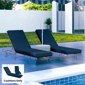 Set of 2 Chaise Lounge Cushion, 4" Thick Outdoor Lounge Chair Cushions with Ties for Patio, 21" x 72 ", Navy Blue