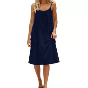 Women's Solid-Colored Strap Backless Dress