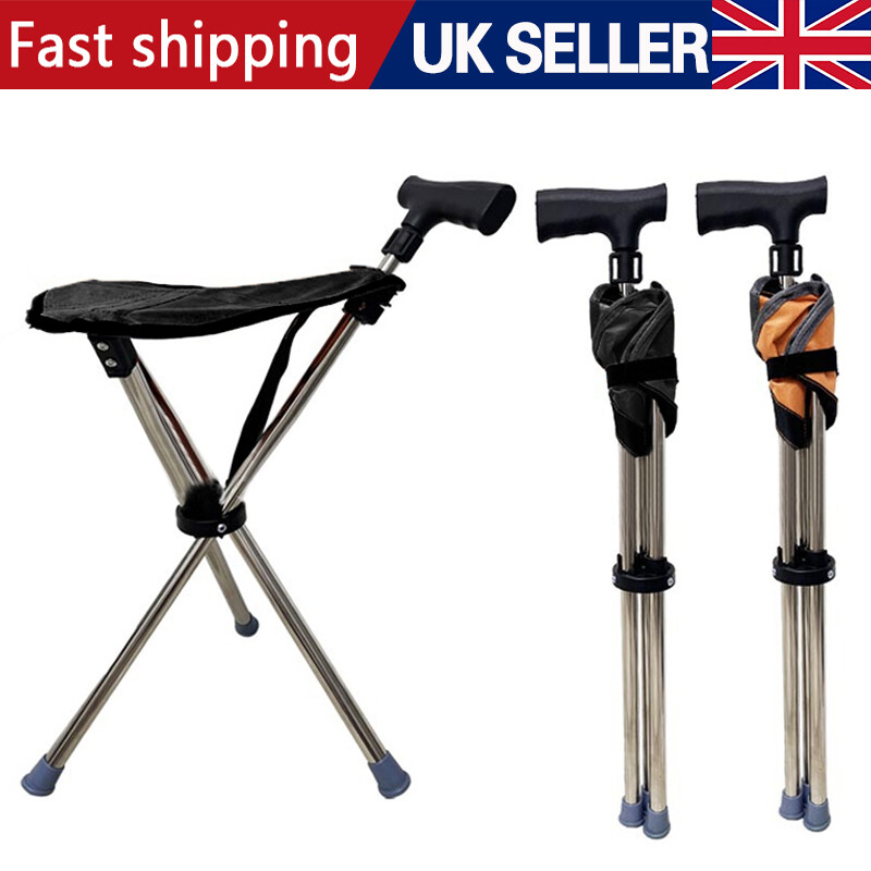 Folding Walking Stick Seat Aluminium Cane Chair Stool For Senior, Load 150kg