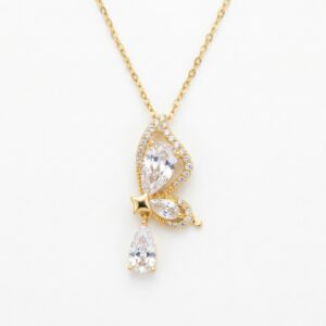 925 Sterling Silver Radiant Butterfly Pendant Necklace Featuring Brilliant Pear-Shaped Crystals and Dainty Chain