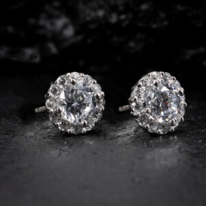 Round Moissanite Stud Earrings European And American Style Copper-plated