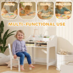 Kids Desk and Chair Set with Storage and Shelves, for Bedroom & Study Room, Gift for 3-8 Years Old, Natural Wood