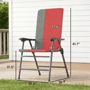 Folding Patio Chairs Set of 2, Padded High Back Lawn Camping Chairs with Armrests, 600D Oxford Fabric, Red
