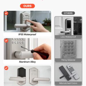 Keyless Entry Door Lock With Handle, Electronic Lever Door Handle With Keypad, Customizable User Codes, Keyed Entry, Auto Lock, Anti-Peeking Password, Backlit Keypad, For Home, Satin Nickel