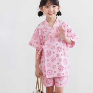 Girls' Pure Cotton Jinpei Kimono Yukata Set