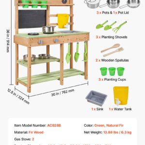 Mud Kitchen, Outdoor Mud Kitchen For Kids, Wood Outdoor Play Kitchens With Stoves, Tank, Sink, Planting Shovels, Spatulas, Box, Cookware Pots And Accessories, Wooden Play Kitchens For Home, Lawn