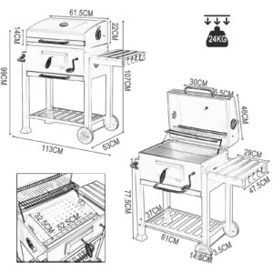 Charcoal Grill - Height-Adjustable Grill With Wheels, Suitable For Garden, Camping, And Picnics