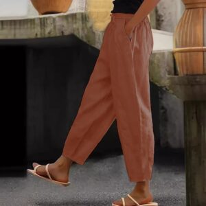 Spring And Autumn New Women’s Cotton And Linen Solid Color Fashion Casual Daily Elasticated Slacks
