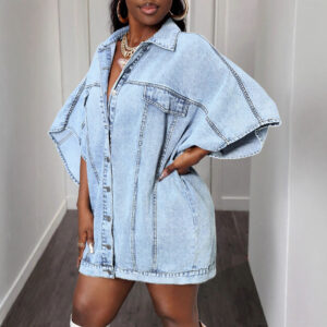 Street Style Sleeveless Shawl Loose Denim Jacket