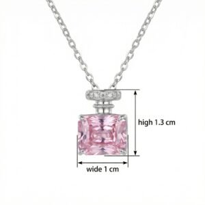 925 Sterling Silver Elegant Pink Gemstone Perfume Bottle Pendant Necklace in Sterling Silver