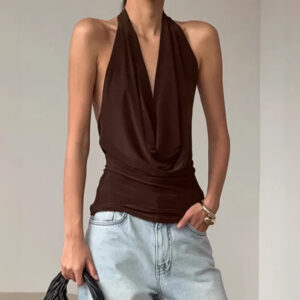 Spring Summer Designer Knitted Backless Boat-Neck Top Womens Clothing