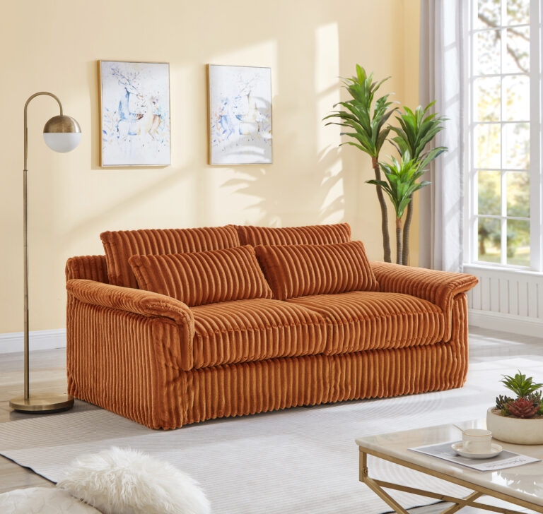 74 Cloud Corduroy Loveseat Sofa, Modern Comfy Couches, 2-Seater Sofa Couch For Living Room, Bedroom And Small Spaces,Orange