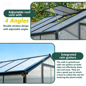 6x10 Ft Outdoor Polycarbonate Greenhouse Kit With Aluminum Frame, Walk-in Garden Green House With Lockable Door & Adjustable Roof Vent, Backyard, Patio