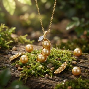 925 Sterling Silver Elegant Three-Pearl Pea Pod Necklace Featuring a Sparkling Marquise Gemstone Accent