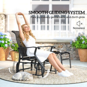 Outdoor Glider with Ottoman, Patio Glider Chair Set with High Back, Wide Seat for Porch, Garden, Backyard, Black
