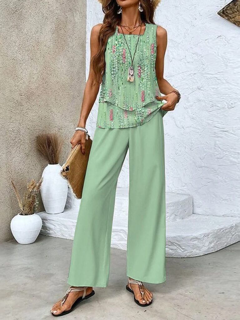 New In Stock Cross-Border E-commerce Women's Fashion Stand-Alone Store Bestselling Sleeveless Double-Layer Vest Pants Set