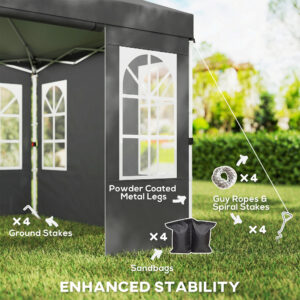 9.6 x 9.6 ft Pop Up Canopy Tent with Sidewalls, One Push Setup, UPF50+ Portable Instant Canopy Shelter, Dark Gray