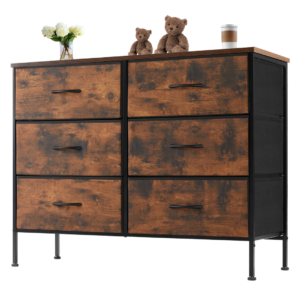 Tall Dresser Fabric Storage Tower ,Wooden Top For Kid Room, Closet, Entryway, Nursery