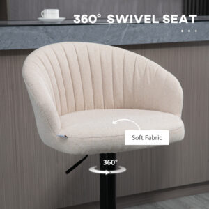 Modern Upholstered Adjustable Barstools with Swivel Seat, Linen Touch Fabric, Steel Frame, Footrest, ‎Beige