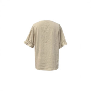 Loose-fit Autumn Cotton-linen Short-sleeve Shirt With A Round Neck And Buttons