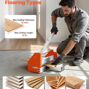 12 Inch Vinyl Floor Cutter, 12mm Thick Laminate Flooring Cutter With Upgraded Labor-Saving Aluminum-Alloy Lever, Telescoping Support Plate, Cuts Certain Engineered Wood, LVT, VCT, SPC, LVP, WPC