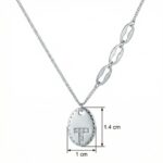 925 Sterling Silver Elegant Silver Oval "T" Initial Pendant Necklace with Asymmetrical Geometric Chain Links