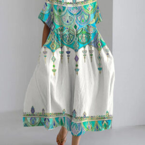 Womens 3D Digital Print Short-Sleeve Loose Plus-Size Dress For Women