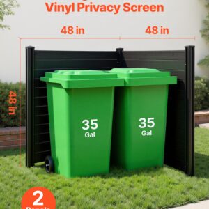 2 Panels Outdoor Privacy Screen, 48 X 48 In Air Conditioner Fence With 27.6 In Ground Stakes, Pool Equipment Enclosure, Horizontal Vinyl Privacy Fence, Ideal For Trash Can And A/C Units, Black