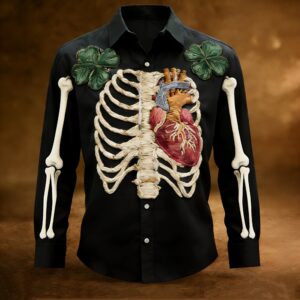 Men’s Long-Sleeve Skull-Print Button-Up Shirt