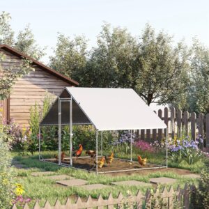 Metal Chicken Coop Run With Cover, Walk-In Outdoor Poultry Pen For Rabbits, Ducks, Large Hen House For Yard, 10′ X 6.5′ X 6.5′, Silver