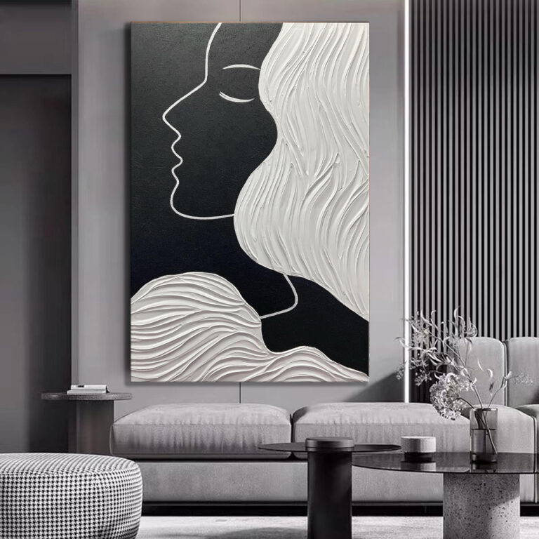 Handmade Black White Portrait Oil Paintings Nodic Abstract People Canvas Painting Artworks For Living Room Home Wall Decor