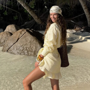 Cotton-Linen Solid-Color Lace-Up Lapel Shirt Holiday Dress