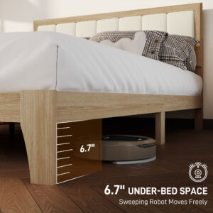 Queen Bed Frame with Headboard Queen Platform Bed Frame with Wooden Slats No Box Spring Needed Easy Assembly Natural