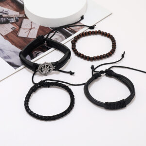 4-Piece Set Of Stylish Trendy Personalized Braided Leather Bracelets For Men