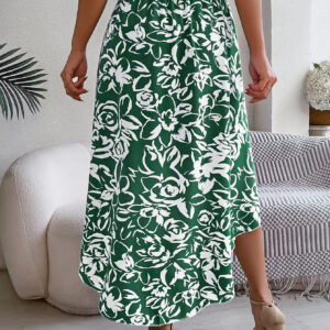 Women’s Floral Print Ruffle Hem Midi Asymmetric Skirt