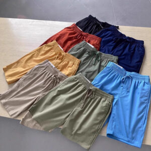Quick-drying Pure Cotton Elastic Waist Cropped Pants Mens Solid Color Casual Shorts