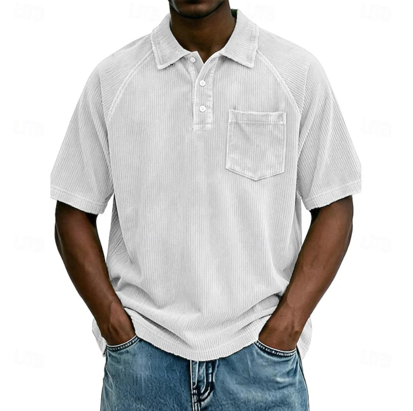 Men's Casual Lapel Corduroy Short-Sleeve Polo Shirt - Image 8