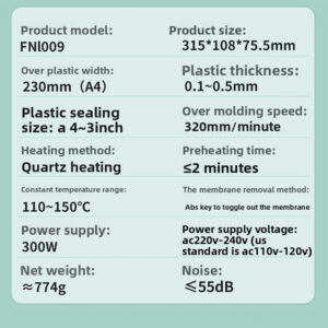 NEW Photo Laminator Machine, A4 Document & Picture Thermal Laminator For Home Office Use, FNL009 Black With 15 Pcs A4/A5/A6 Laminating Pouches Set