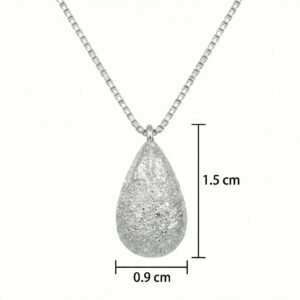 925 Sterling Silver Elegant Frosted Silver Teardrop Pendant Necklace